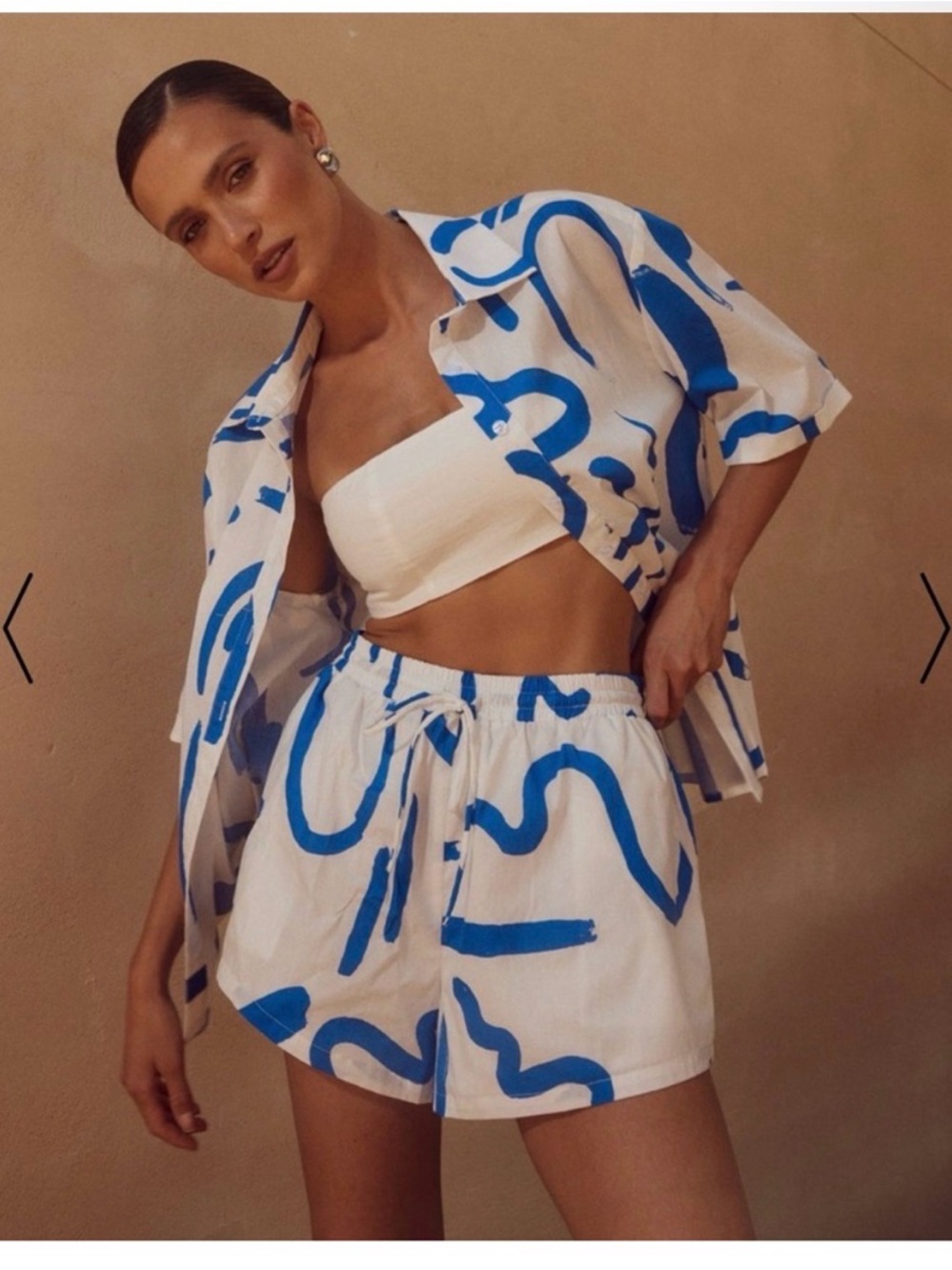 Abstract Print 2 Piece Set Medium Black White Lounge Shorts Outfit NWOT - Picture 3 of 4
